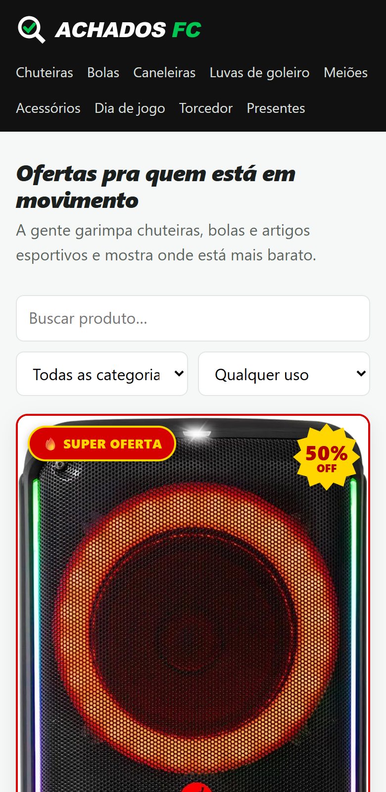 O catálogo no celular