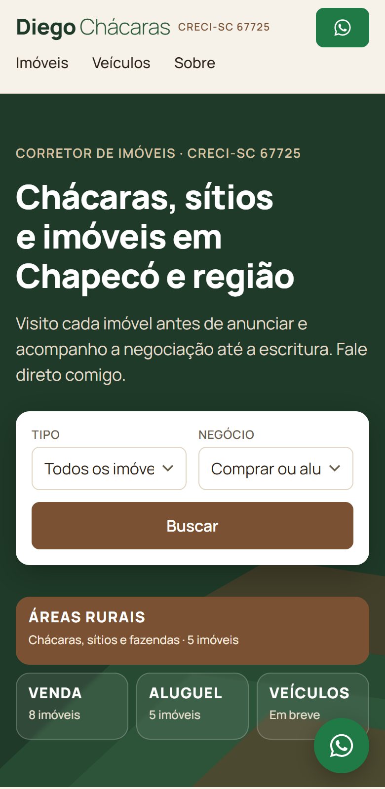 O mesmo site no celular